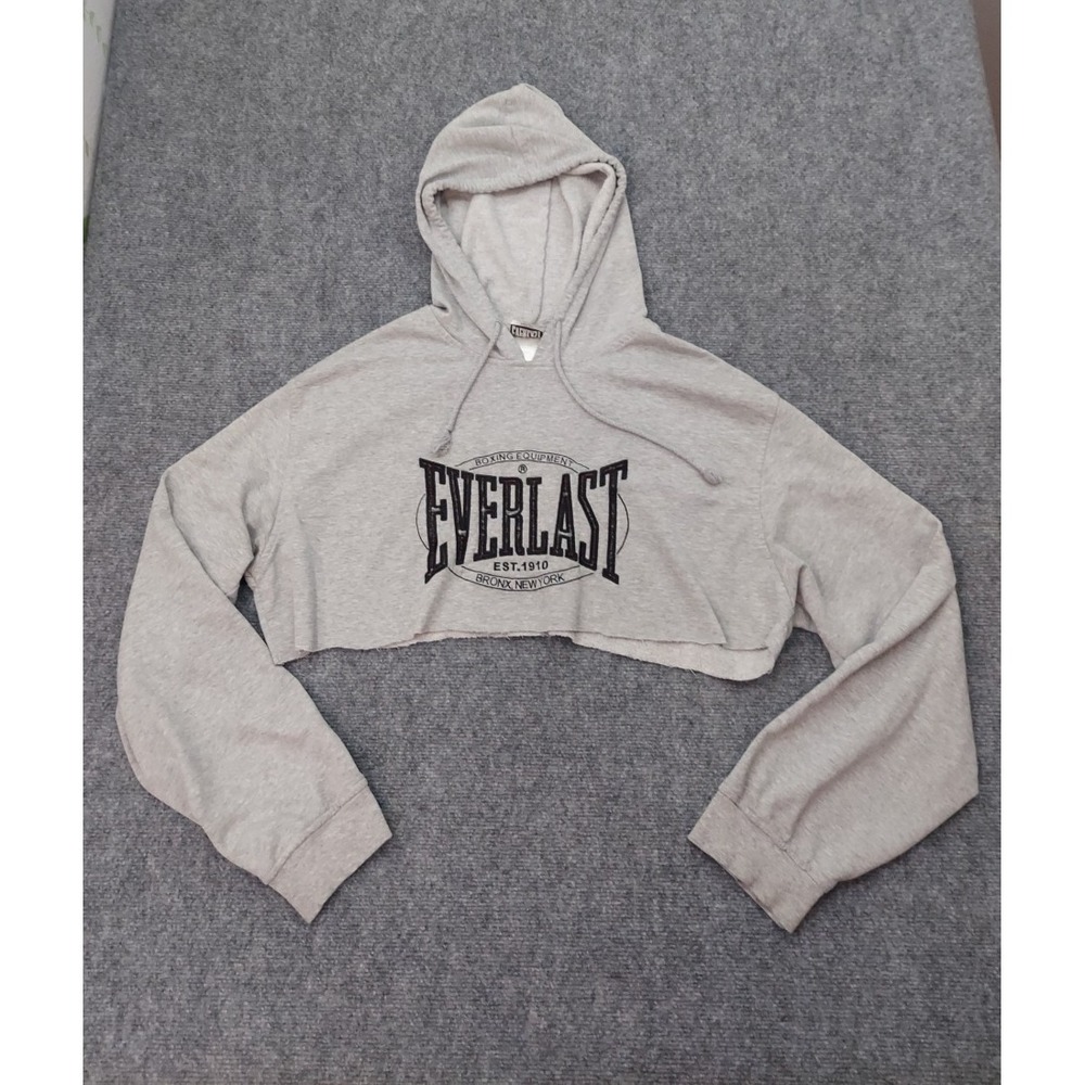 Everlast Cutoff Hoodie Cropped Sweat Shirt Large Gray Bronx New York Boxing Gym